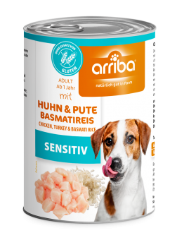 arriba SENSITIV mit Huhn, Pute, Basmatireis für Hunde 6 x 400 g 