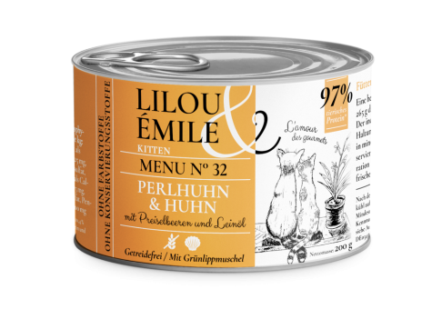 Lilou & Émile Kitten mit Perlhuhn, Huhn 6 x 200 g 