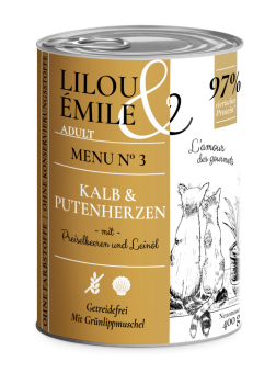 Lilou & Émile mit Kalb, Putenherzen für Katzen 6 x 400 g 