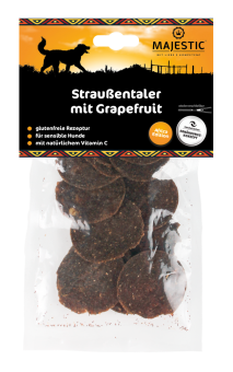 MAJESTIC Straußentaler mit Grapefruit für Hunde 80 g 