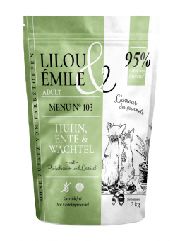 Lilou & Émile mit Wachtel, Huhn und Ente für Katzen 2 kg 