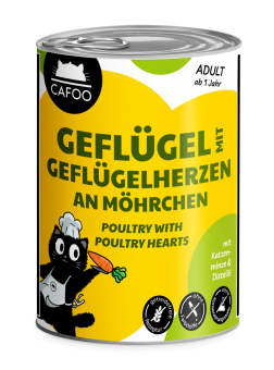 CAFOO mit Geflügel, Geflügelherzen an Möhrchen für Katzen 6 x 400 g 