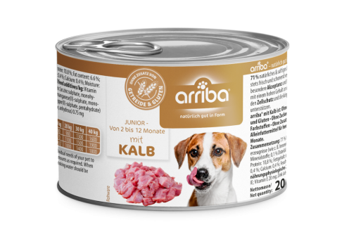 arriba Junior mit Kalb für Hunde 6 x 200 g 