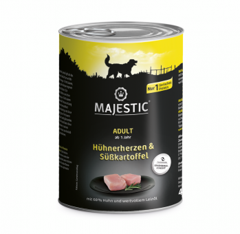 MAJESTIC mit Hühnerherzen, Süßkartoffel für Hunde 6 x 400 g 