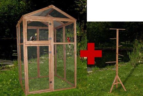 Spar-Set: BIRD DREAM Vogel-Holzvoliere Dreamy in XXL mit Vogelbaum 50x50x120cm 