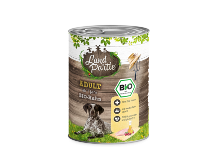LandPartie mit BIO-Huhn, Leinöl für Hunde 6 x 800 g 