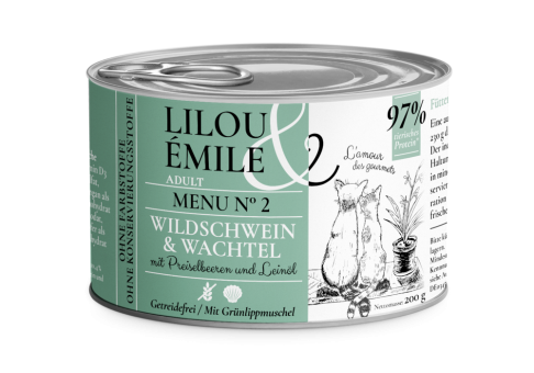 Lilou & Émile mit Wildschwein, Wachtel für Katzen 6 x 200 g 