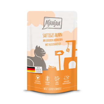MjAMjAM mit Huhn an leckeren Möhrchen mit Katzenminze für Katzen 12 x 125 g 