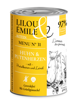 Lilou & Émile Kitten mit Huhn, Putenherzen 6 x 400 g 