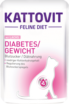 KATTOVIT Diabetes / Gewicht mit Lachs für Katzen 24 x 85 g 