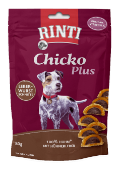 RINTI Chicko Plus Leberwurstschnitten Huhn mit Hühnerleber für Hunde 12 x 80 g 