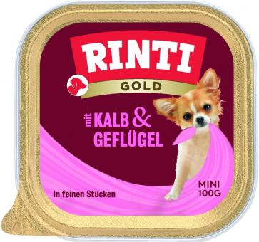 RINTI GOLD Mini mit Kalb, Geflügel für Hunde 16 x 100 g 