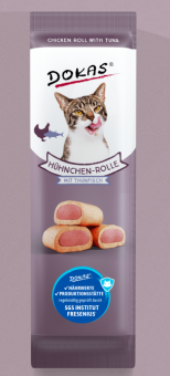 DOKAS mit Hühnchen-Rolle, Thunfisch für Katzen 32 x 10 g 
