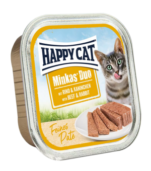 HAPPY CAT Minkas Duo mit Rind, Kaninchen 16 x 100 g 