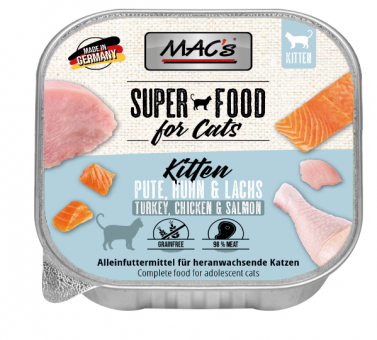 MAC's SUPER FOOD Kitten mit Pute, Huhn und Lachs für Katzen 16 x 100 g 