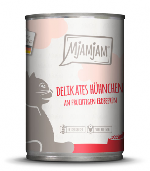 MjAMjAM mit Hühnchen an fruchtigen Erdbeeren für Katzen 6 x 400 g 