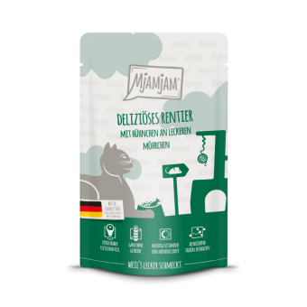 MjAMjAM mit Rentier, Hühnchen an leckeren Möhrchen für Katzen 12 x 125 g 