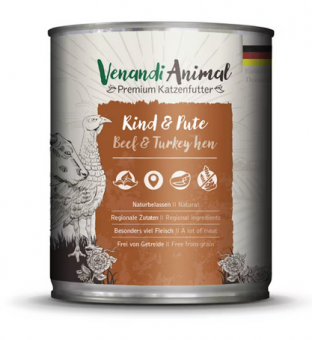 Venandi Animal mit Rind, Pute für Katzen 6 x 800 g 