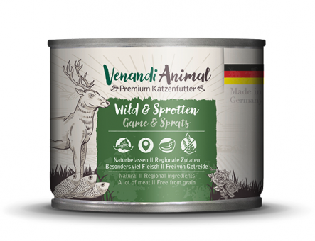 Venandi Animal mit Wild, Sprotten für Katzen 6 x 200 g 