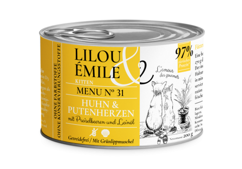 Lilou & Émile Kitten mit Huhn, Putenherzen 6 x 200 g 