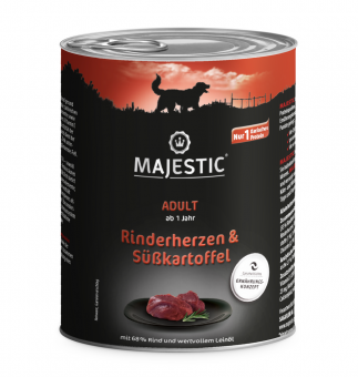 MAJESTIC mit Rinderherzen, Süßkartoffel für Hunde 6 x 800 g 
