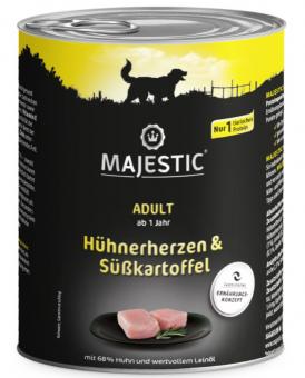 MAJESTIC mit Hühnerherzen, Süßkartoffel für Hunde 6 x 800 g 