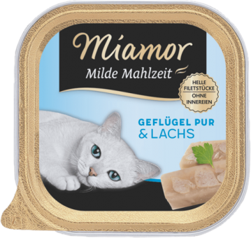 Miamor Milde Mahlzeit mit Geflügel Pur & Lachs für Katzen 16 x 100 g 