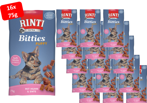 RINTI Bitties Puppy Softsticks mit Huhn und Ente für Hunde 16 x 75 g 