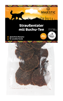 MAJESTIC Straußentaler mit Buchutee für Hunde 80 g 