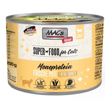 MAC's SUPER FOOD Monoprotein mit Pute für Katzen 6 x 200 g 
