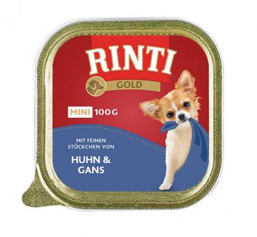 RINTI GOLD Mini mit Huhn, Gans für Hunde 16 x 100 g 