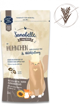 Sanabelle Knusperkissen mit Hühnchen, Milchfüllung für Katzen 55 g 