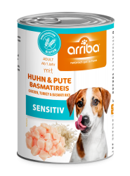 arriba SENSITIV mit Huhn, Pute, Basmatireis für Hunde 6 x 400 g 