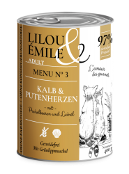 Lilou & Émile mit Kalb, Putenherzen für Katzen 6 x 400 g 