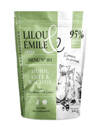 Lilou & Émile mit Wachtel, Huhn und Ente für Katzen 300 g 