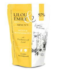 Lilou & Émile mit Huhn, Putenherzen für Katzen 12 x 85 g 