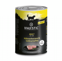 MAJESTIC mit Hühnerherzen, Süßkartoffel für Hunde 6 x 400 g 
