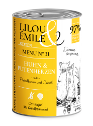 Lilou & Émile Kitten Menu No.31 6x400g Dose mit Huhn und Putenherzen 