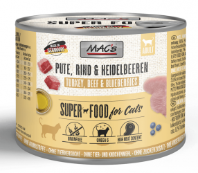 MAC's SUPER FOOD mit Pute, Rind und Heidelbeeren für Katzen 6 x 200 g 
