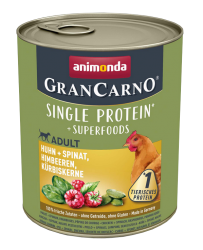 animonda GRANCARNO SINGLEPROTEIN mit Huhn, Spinat, Himbeeren und Kürbiskerne für Hunde 6 x 400 g 
