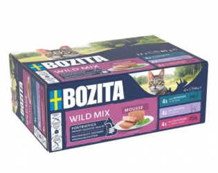 BOZITA Mousse Mixed Wild mit Rentier, Hirsch und Wildschwein für Katzen 12 x 85 g 
