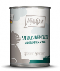 MjAMjAM mit Hühnchen an gedämpftem Spinat für Katzen 6 x 400 g 