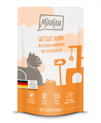 MjAMjAM mit Huhn an leckeren Möhrchen, Katzenminze für Katzen 6 x 300 g 