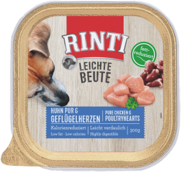 RINTI LEICHTE BEUTE mit Huhn, Geflügelherzen für Hunde 9 x 300 g 