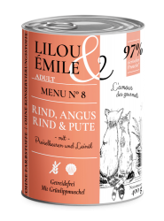 Lilou & Émile Adult Menu No.8 6x400g Dose mit Rind, Angus-Rind und Putenherzen 
