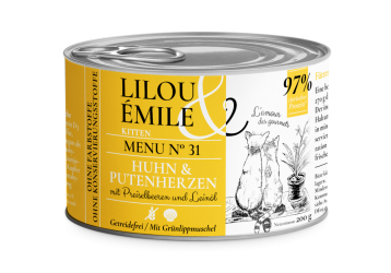Lilou & Émile Kitten mit Huhn, Putenherzen 6 x 200 g 