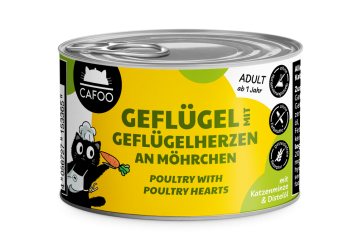 CAFOO mit Geflügel, Geflügelherzen an Möhrchen für Katzen 6 x 200 g 