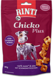 RINTI Chicko Plus Hundesnack Käse-Schinken-Würfel 80g im Beutel 