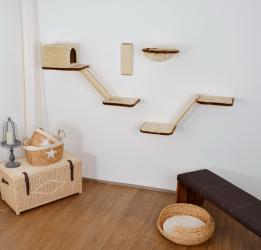 SILVIO DESIGN Kletterwand mit Treppe für Katzen 8 - teilig, beige-braun 